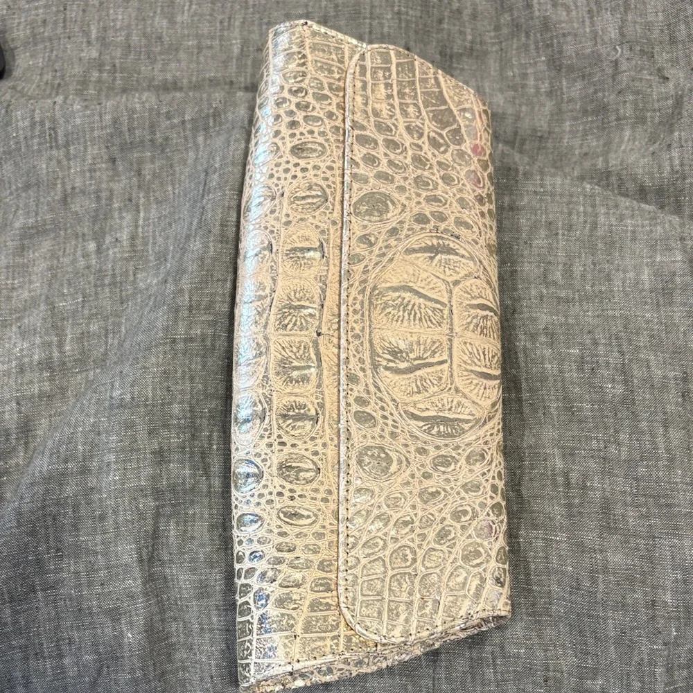 Vintage Jalda Croc Embossed Leather Clutch Purse Beige Taupe Envelope Bag